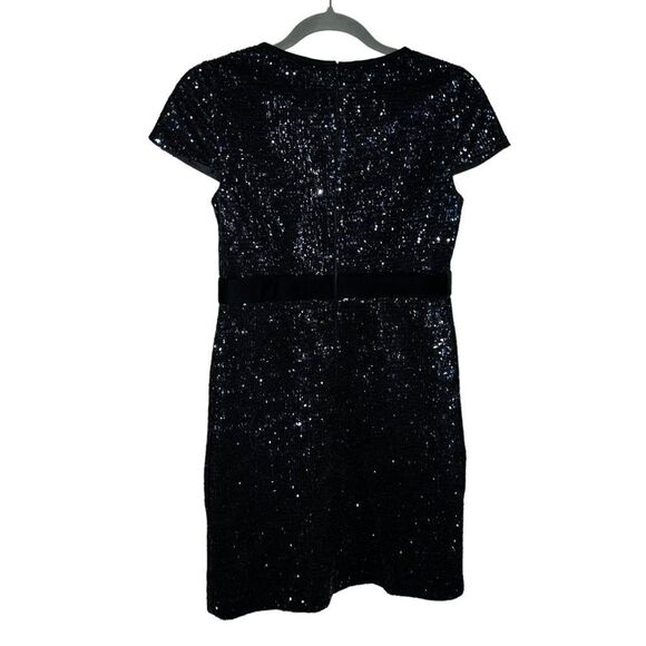 Maje Ketsia Midnight Blue Sequin Mini Dress Bow Waist Velvet Trim Party Cocktail - Picture 6 of 10